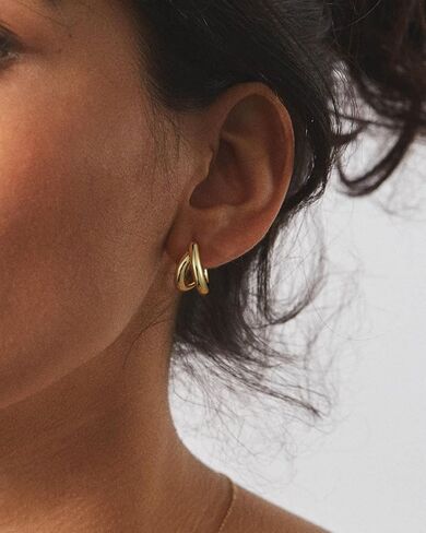 أقراط Gold Hoop للنساء ، 14 ألفًا مطلي بالذهب Zirconia huggie حلق صغير طوق ، والنساء هدية سميكة الأطواق المفتوحة الخفيفة الوزن in Kuwait