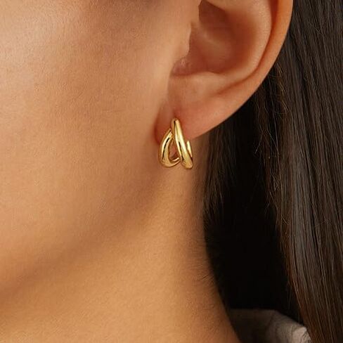 أقراط Gold Hoop للنساء ، 14 ألفًا مطلي بالذهب Zirconia huggie حلق صغير طوق ، والنساء هدية سميكة الأطواق المفتوحة الخفيفة الوزن in Kuwait