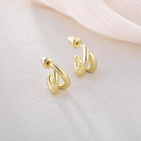 أقراط Gold Hoop للنساء ، 14 ألفًا مطلي بالذهب Zirconia huggie حلق صغير طوق ، والنساء هدية سميكة الأطواق المفتوحة الخفيفة الوزن in Kuwait