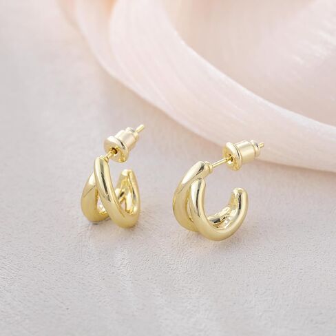 أقراط Gold Hoop للنساء ، 14 ألفًا مطلي بالذهب Zirconia huggie حلق صغير طوق ، والنساء هدية سميكة الأطواق المفتوحة الخفيفة الوزن in Kuwait
