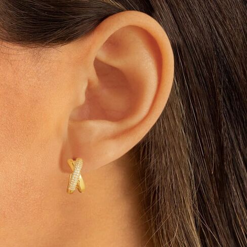 أقراط Gold Hoop للنساء ، 14 ألفًا مطلي بالذهب Zirconia huggie حلق صغير طوق ، والنساء هدية سميكة الأطواق المفتوحة الخفيفة الوزن in Kuwait