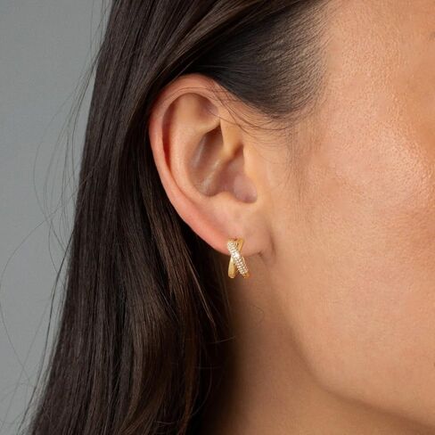 أقراط Gold Hoop للنساء ، 14 ألفًا مطلي بالذهب Zirconia huggie حلق صغير طوق ، والنساء هدية سميكة الأطواق المفتوحة الخفيفة الوزن in Kuwait