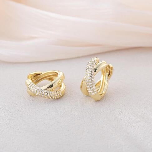 أقراط Gold Hoop للنساء ، 14 ألفًا مطلي بالذهب Zirconia huggie حلق صغير طوق ، والنساء هدية سميكة الأطواق المفتوحة الخفيفة الوزن in Kuwait
