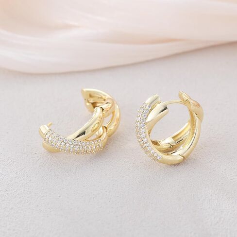 أقراط Gold Hoop للنساء ، 14 ألفًا مطلي بالذهب Zirconia huggie حلق صغير طوق ، والنساء هدية سميكة الأطواق المفتوحة الخفيفة الوزن in Kuwait