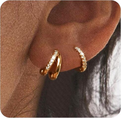 أقراط Gold Hoop للنساء ، 14 ألفًا مطلي بالذهب Zirconia huggie حلق صغير طوق ، والنساء هدية سميكة الأطواق المفتوحة الخفيفة الوزن in Kuwait