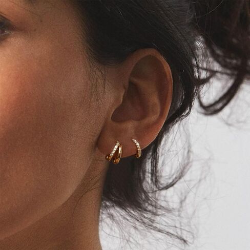 أقراط Gold Hoop للنساء ، 14 ألفًا مطلي بالذهب Zirconia huggie حلق صغير طوق ، والنساء هدية سميكة الأطواق المفتوحة الخفيفة الوزن in Kuwait