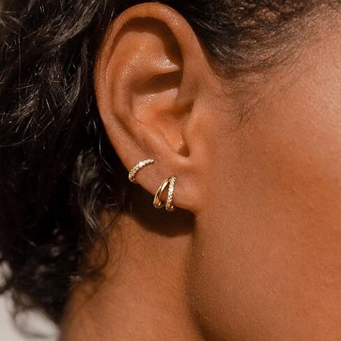 أقراط Gold Hoop للنساء ، 14 ألفًا مطلي بالذهب Zirconia huggie حلق صغير طوق ، والنساء هدية سميكة الأطواق المفتوحة الخفيفة الوزن in Kuwait