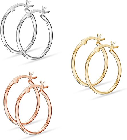 LeCalla 925 Sterling Silver Set of 3 Pairs Click-Top 3 Colors Hoop Earrings for Women in Saudi Arabia