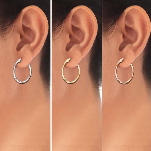 LeCalla 925 Sterling Silver Set of 3 Pairs Click-Top 3 Colors Hoop Earrings for Women in Saudi Arabia