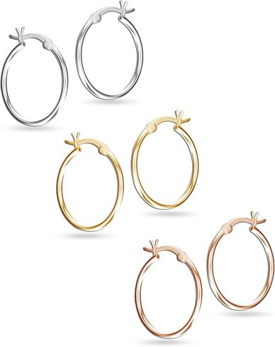 LeCalla 925 Sterling Silver Set of 3 Pairs Click-Top 3 Colors Hoop Earrings for Women in Saudi Arabia