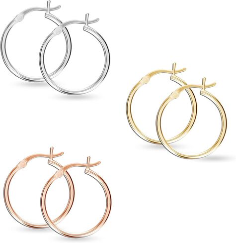 LeCalla 925 Sterling Silver Set of 3 Pairs Click-Top 3 Colors Hoop Earrings for Women in Saudi Arabia