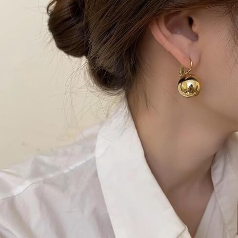 Chunky Gold Ball Hoop Earrings for Women Silver Round Ball Drop Dangle Earrings Lightweight Bead Dangling Earrings Jewelry Accessories for Her in Saudi Arabia