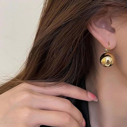 Chunky Gold Ball Hoop Earrings for Women Silver Round Ball Drop Dangle Earrings Lightweight Bead Dangling Earrings Jewelry Accessories for Her in Saudi Arabia
