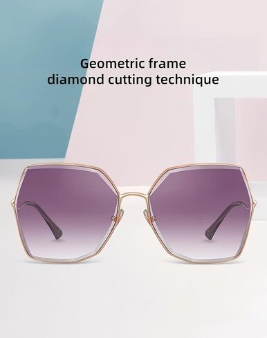 HEPTICS Oversized Butterfly Sunglasses, Purple Gradient Lens, Gold Metal Frame, UV400 Protection,Trendy Sunglasses for Women in Saudi Arabia