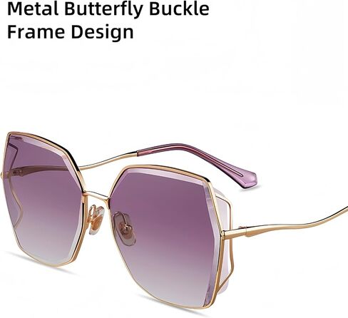 HEPTICS Oversized Butterfly Sunglasses, Purple Gradient Lens, Gold Metal Frame, UV400 Protection,Trendy Sunglasses for Women in Saudi Arabia
