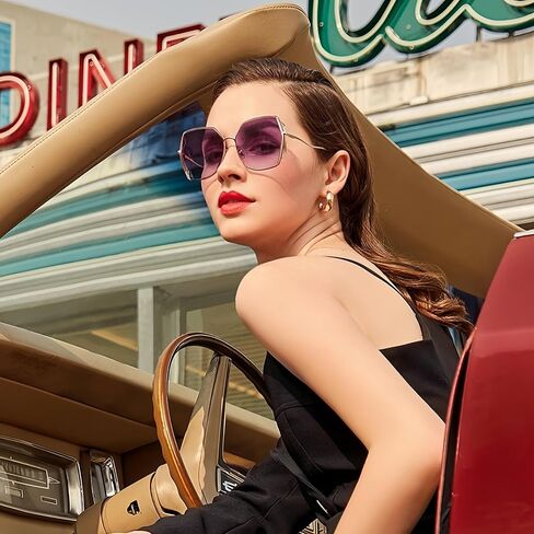 HEPTICS Oversized Butterfly Sunglasses, Purple Gradient Lens, Gold Metal Frame, UV400 Protection,Trendy Sunglasses for Women in Saudi Arabia