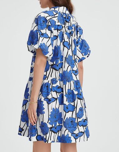 Kedera Women's Summer Button Down Shirt Dress Floral Puff Short Sleeve Casual Loose Fit Beach Mini Dresses in Kuwait