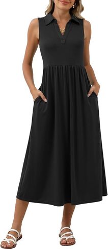 الفساتين غير الرسمية الصيفية للسيدات Maxiless Sundress v Neck A-Line Fashion Beach Vacet in Kuwait