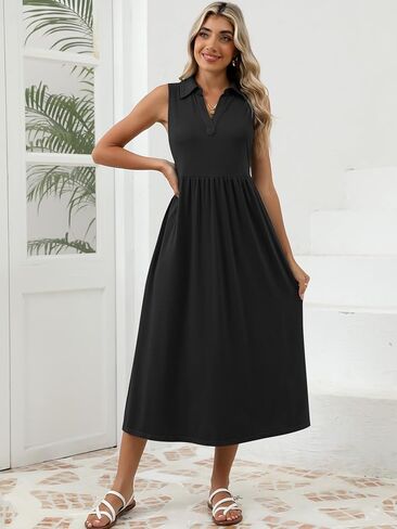 الفساتين غير الرسمية الصيفية للسيدات Maxiless Sundress v Neck A-Line Fashion Beach Vacet in Kuwait