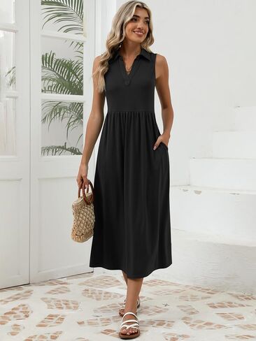 الفساتين غير الرسمية الصيفية للسيدات Maxiless Sundress v Neck A-Line Fashion Beach Vacet in Kuwait