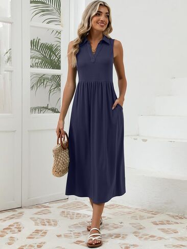 الفساتين غير الرسمية الصيفية للسيدات Maxiless Sundress v Neck A-Line Fashion Beach Vacet in Saudi Arabia