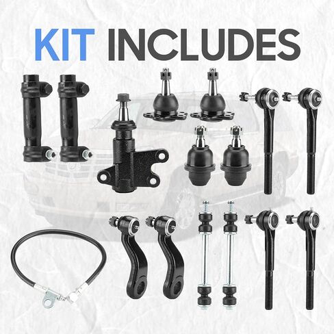 4WD Front Upper Lower Ball Joints + Sway Bar End Links + Tie Rods + Adjusting Sleeves + Pitman/Idler Arm Suspension Kit for 1995-2000 Chevrolet GMC K1500/K2500 Suburban Tahoe Yukon (15pc) in Saudi Arabia