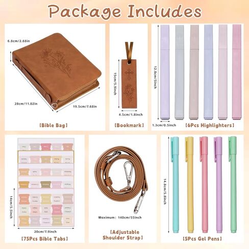 19PCS Floral Bible Cover for Women PU Leather Bible Cases Bible Journaling Kit for Girls Bible Bag with Shoulder Strap &Book Marker 10.47 * 7.48 * 2.17in Highlighter Pens Christian Gift Brown in Saudi Arabia