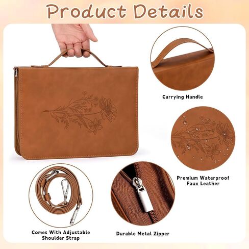 19PCS Floral Bible Cover for Women PU Leather Bible Cases Bible Journaling Kit for Girls Bible Bag with Shoulder Strap &Book Marker 10.47 * 7.48 * 2.17in Highlighter Pens Christian Gift Brown in Saudi Arabia