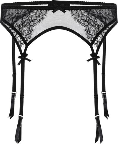 Lace Garter Belt with Metal Clips, Black Mesh Suspender Belt for Thigh Highs, 4 Straps in Saudi Arabia