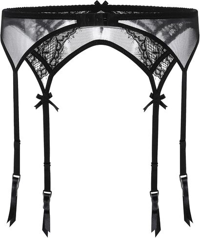 Lace Garter Belt with Metal Clips, Black Mesh Suspender Belt for Thigh Highs, 4 Straps in Saudi Arabia