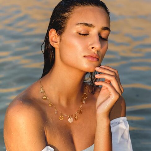 Gold Initial Charm Necklace for Women Dainty Boho Shell Starfish Necklace Personalized Letter A-Z Pendant Necklaces Summer Beach Surfer Jewelry Gifts in Saudi Arabia