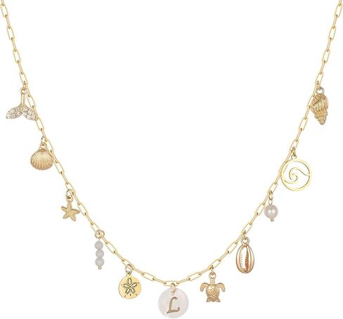 Gold Initial Charm Necklace for Women Dainty Boho Shell Starfish Necklace Personalized Letter A-Z Pendant Necklaces Summer Beach Surfer Jewelry Gifts in Saudi Arabia
