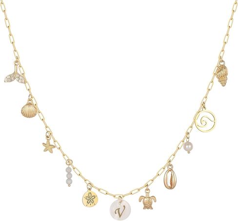 Gold Initial Charm Necklace for Women Dainty Boho Shell Starfish Necklace Personalized Letter A-Z Pendant Necklaces Summer Beach Surfer Jewelry Gifts in Saudi Arabia