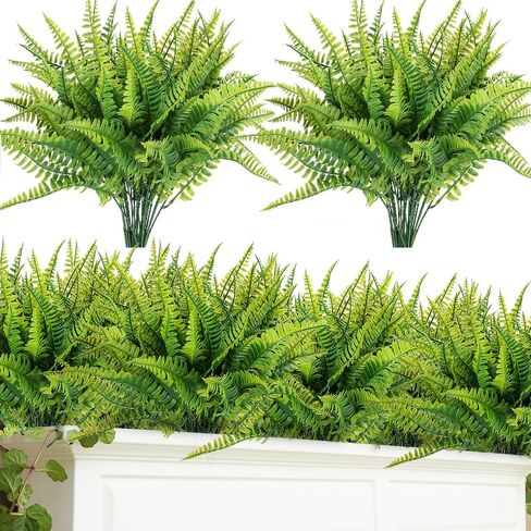 24 Bundles Fall Artificial Boston Fern Plants Bushes Artificial Shrubs Greenery for House Plastic Outdoor UV Garden Resistant Office Garden Indoor Decor in Kuwait