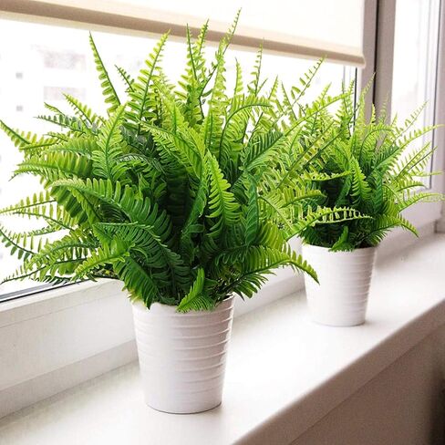 24 Bundles Fall Artificial Boston Fern Plants Bushes Artificial Shrubs Greenery for House Plastic Outdoor UV Garden Resistant Office Garden Indoor Decor in Kuwait
