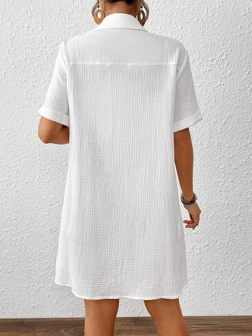 Bsubseach Swimsuit Cover Up for Women Short Sleeve Button Down Blouse Bathing Suit Cover Ups Cotton Beach Shirt Dress in Kuwait