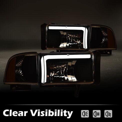 Cheda Headlight ، متوافق مع 1994 1995 1996 1997 1998 1999 2000 2001 2002 Dodge Ram 1500 2500 3500 Black Housing Corner Corner Lamps （عدسة واضحة Clear） in Saudi Arabia