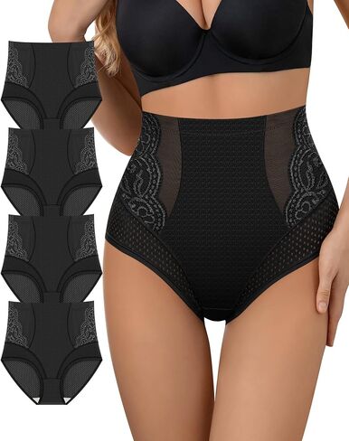 الملابس الداخلية للسيدات 4 حزمة عالية الخصر سراويل داخلية من نايلون نايلون موجزات بعد الولادة تغطية كاملة in Kuwait