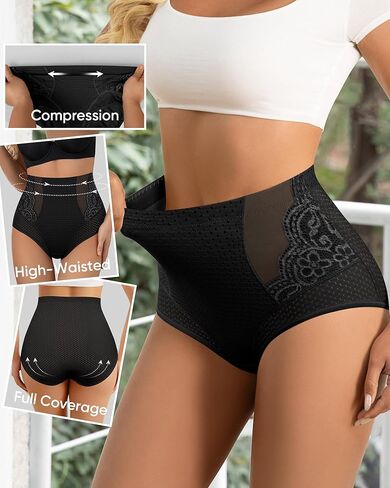 الملابس الداخلية للسيدات 4 حزمة عالية الخصر سراويل داخلية من نايلون نايلون موجزات بعد الولادة تغطية كاملة in Kuwait