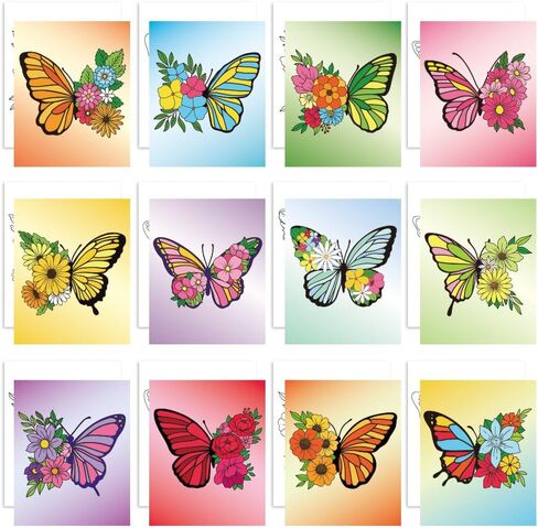 GLASSWINDS 12 Pcs Pre Drawn Canvas to Paint for Adults, 8 x 10 Inch Paint Canvases for Painting, Pre Printed Canvas Set Sip and Paints Kit for Paints Party Favors(Butterfly) in Kuwait