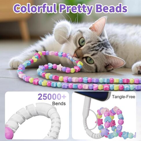 Vofuoe USB C Cable for iPhone Charging Cord 2 في 1 Cable Multi Charging Cable USB A to USB C للاتصال بالهاتف Beads Cable Star Beads 3.3ft Girls for iPhone 16 Pro Max لـ iPad 10th gen-colorful in Kuwait