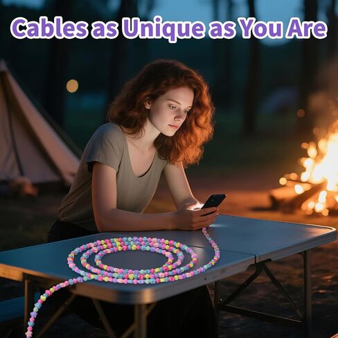 Vofuoe USB C Cable for iPhone Charging Cord 2 في 1 Cable Multi Charging Cable USB A to USB C للاتصال بالهاتف Beads Cable Star Beads 3.3ft Girls for iPhone 16 Pro Max لـ iPad 10th gen-colorful in Kuwait