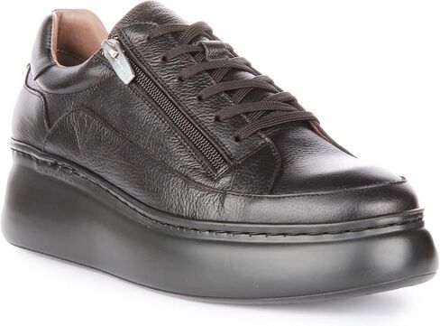 Tyler Women's Lace Up Side zip Leather Platform Trainers (Black ، US 8-8.5) in Kuwait