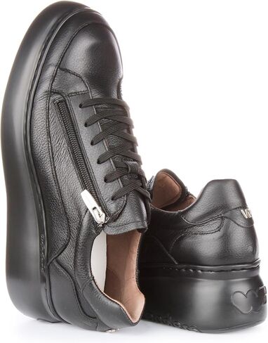 Tyler Women's Lace Up Side zip Leather Platform Trainers (Black ، US 8-8.5) in Kuwait