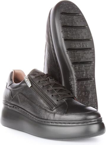 Tyler Women's Lace Up Side zip Leather Platform Trainers (Black ، US 8-8.5) in Kuwait