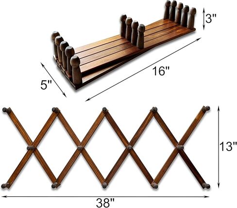 Expandable Wooden Coat Rack Hanger – Accordion Wall Mounted Pine Wood Hooks – Hand Made Vintage Expending Pegs – Hang Coat, Jacket, Hat, Leash, Towel, Mug, Bag – Distressed White in Saudi Arabia