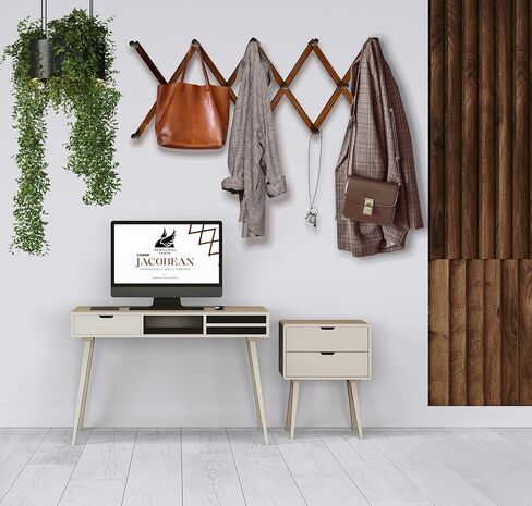 Expandable Wooden Coat Rack Hanger – Accordion Wall Mounted Pine Wood Hooks – Hand Made Vintage Expending Pegs – Hang Coat, Jacket, Hat, Leash, Towel, Mug, Bag – Distressed White in Saudi Arabia