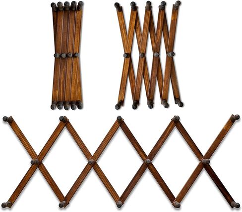 Expandable Wooden Coat Rack Hanger – Accordion Wall Mounted Pine Wood Hooks – Hand Made Vintage Expending Pegs – Hang Coat, Jacket, Hat, Leash, Towel, Mug, Bag – Distressed White in Saudi Arabia