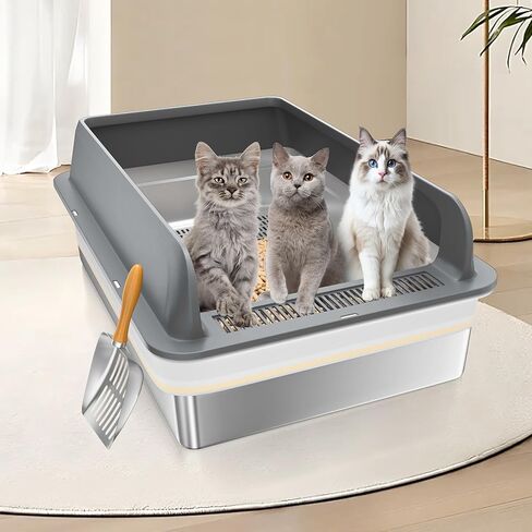 صندوق القمامة الفولاذ المقاوم للصدأ مع غطاء ، صندوق القمامة القطط للقطط للحصى الصنوبر والقطط الصغيرة ، نظام القمامة المعدنية للمعادن للتحكم in Kuwait