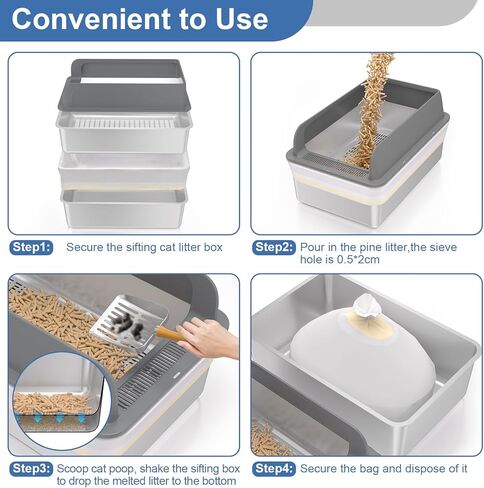 صندوق القمامة الفولاذ المقاوم للصدأ مع غطاء ، صندوق القمامة القطط للقطط للحصى الصنوبر والقطط الصغيرة ، نظام القمامة المعدنية للمعادن للتحكم in Kuwait
